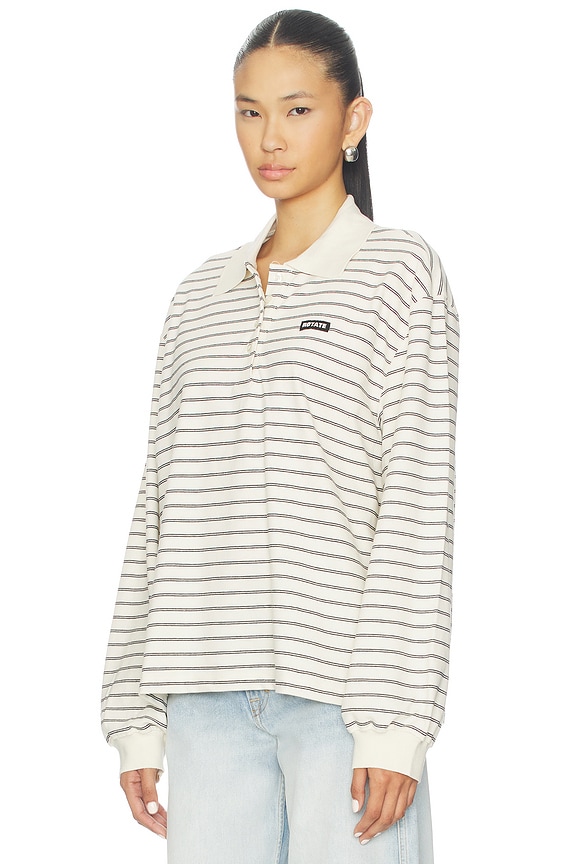 view 2 of 5 Pique Long Sleeve Polo in Egret Combo