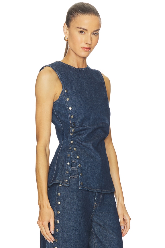 view 2 of 4 Denim Buttoned Top in Dark Blue Denim