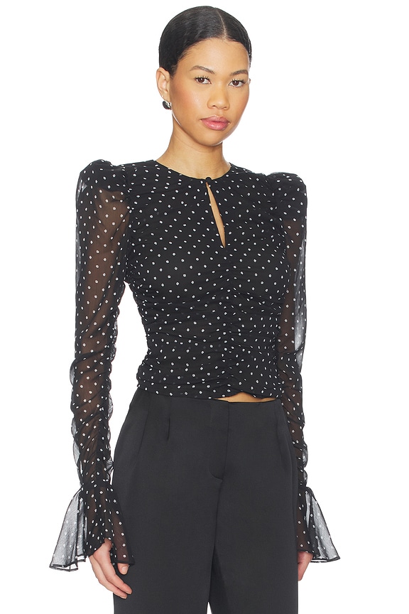 view 2 of 5 Chiffon Ruched Top in 1000 Black Combo