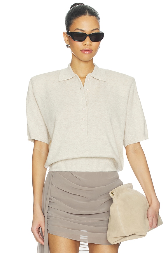 view 1 of 4 Knitted Polo Top in Oxford Tan