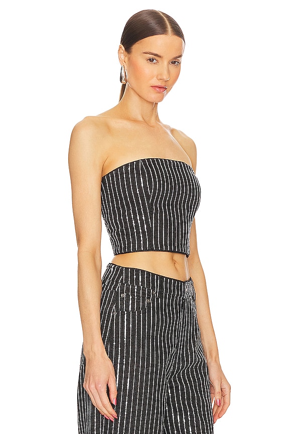 view 2 of 5 Sequin Twill Crop Top in Black