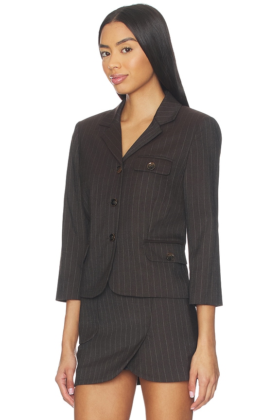 view 2 of 5 CHAQUETA CORTA ANDORA in Dark Brown Pinstripe