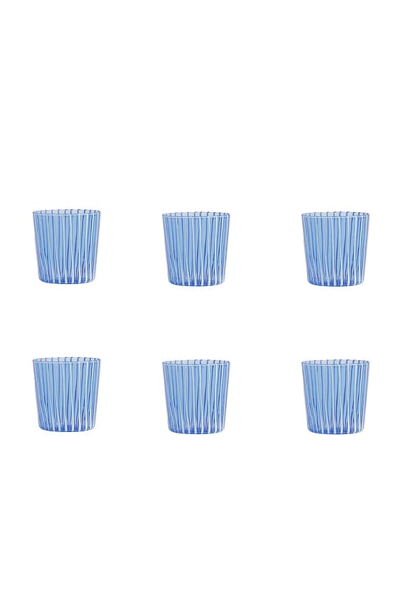 view 1 of 2 Marina White Stripe Glass Tumbler Set Of 6 in Blue