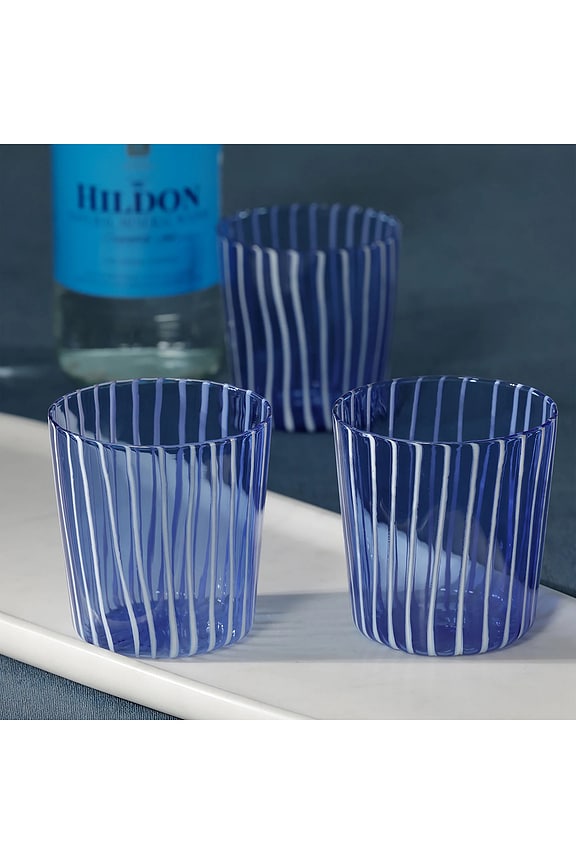 view 2 of 2 Marina White Stripe Glass Tumbler Set Of 6 in Blue
