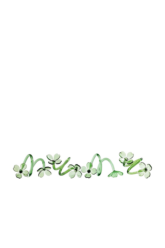 view 2 of 3 JUEGO DE 4 SERVILLETEROS CON FLOR DE VIDRIO BOTÁNICA BOTANICA GLASS FLOWER NAPKIN RINGS SET OF 4 in Green