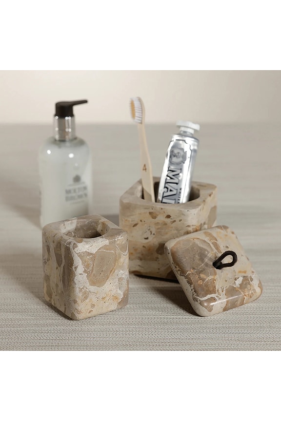view 2 of 2 Marble Vanity Jar in Crema Fossil