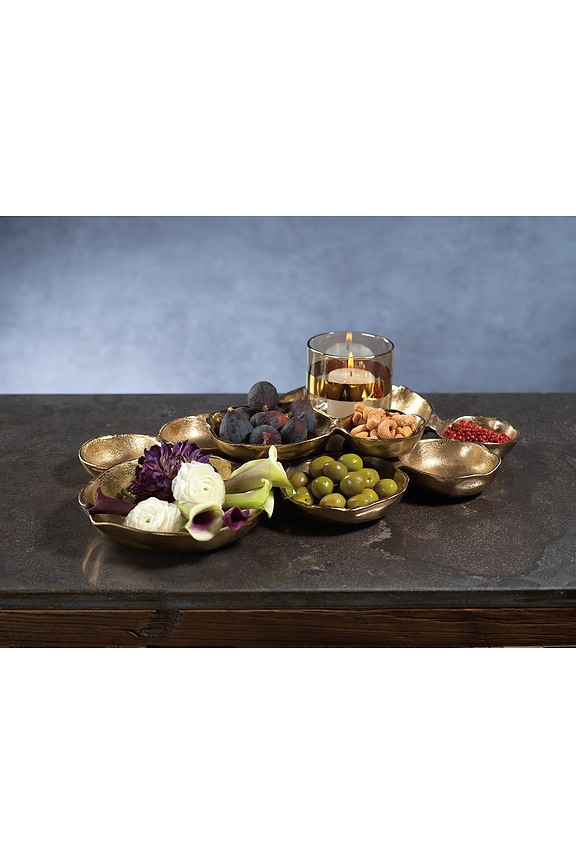 view 2 of 2 Cluster Of Nine Round Serving Bowls in Dark Gold