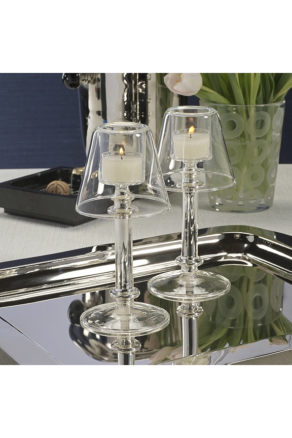 view 2 of 2 Isola Glass Tealight Lamp in Clear & Silver