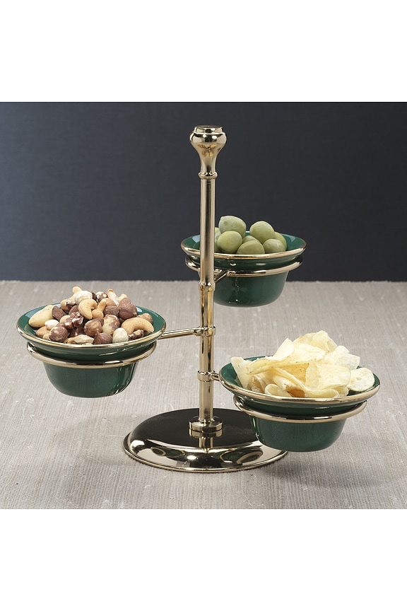 view 2 of 3 Monte Napoleone 3-tier Condiment Bowl Set in Polished Gold & Green