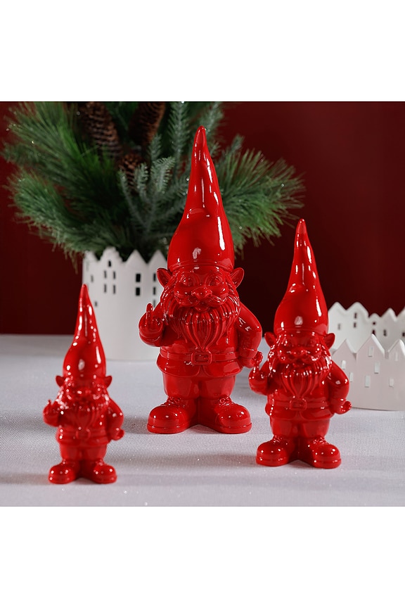 view 2 of 2 Gnome Giving Middle Finger in Red