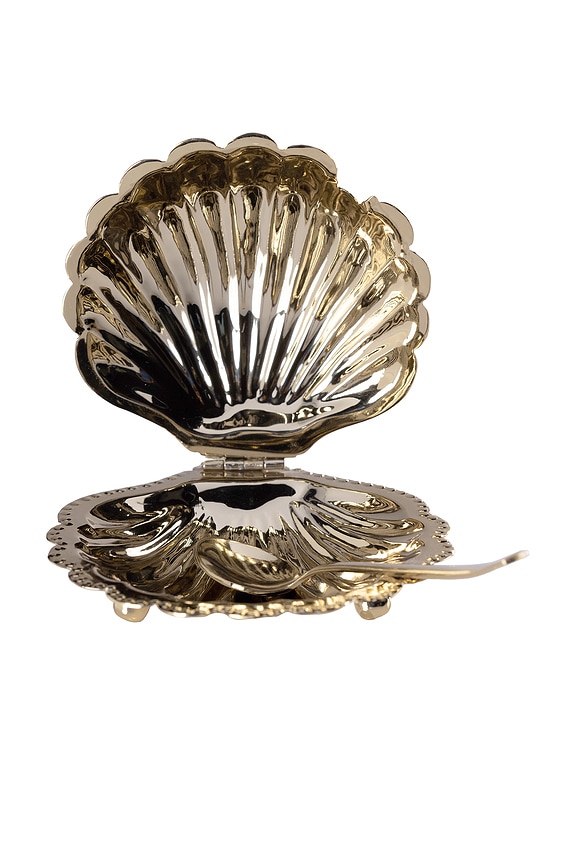 view 2 of 6 Cap Ferrat Fan Shell Lidded Bowl With Spoon in Polished Gold