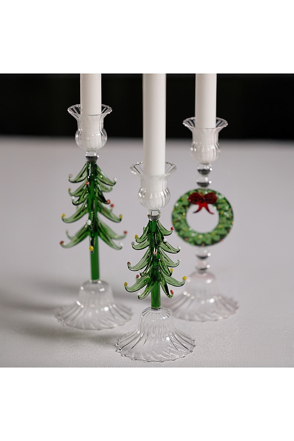 view 2 of 3 Holiday Wreath Taper Holder in Clear & Green