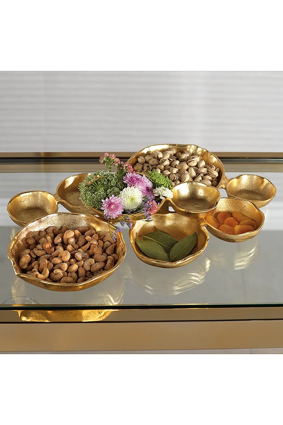 view 2 of 2 Cluster Of Nine Round Serving Bowls in Gold