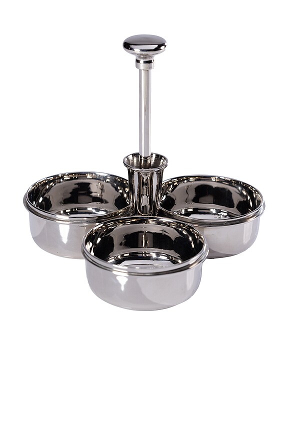 view 1 of 3 TRÍO DE CONDIMENTOS BASSO CON SOPORTE PARA PALILLOS DE CÓCTEL BASSO CONDIMENT TRIO WITH COCKTAIL PICK HOLDER in Polished Nickel