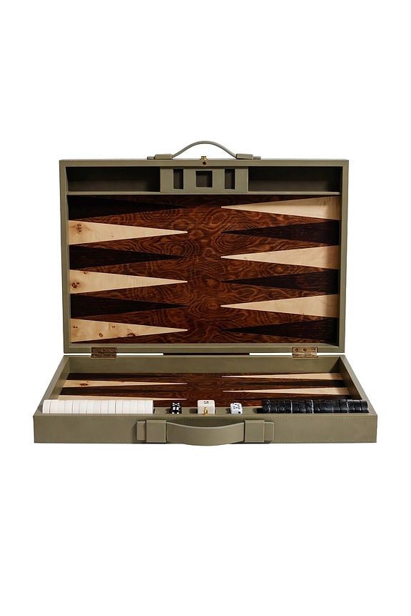 view 1 of 7 Geneva Backgammon Set in Dusty Green Leather