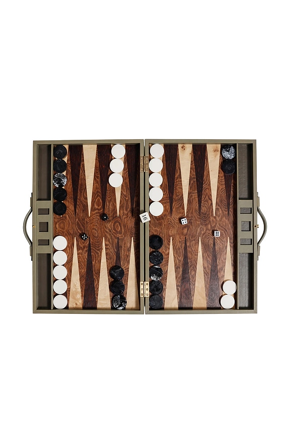 view 2 of 7 Geneva Backgammon Set in Dusty Green Leather
