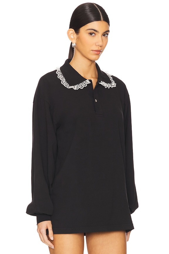 view 2 of 4 POLO DE MANGA LARGA CLETUS LACE TRIM in Black