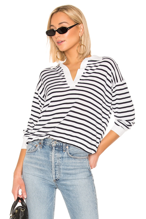 view 1 of 4 Striped Polo Sweater in Ivory & Deep Navy