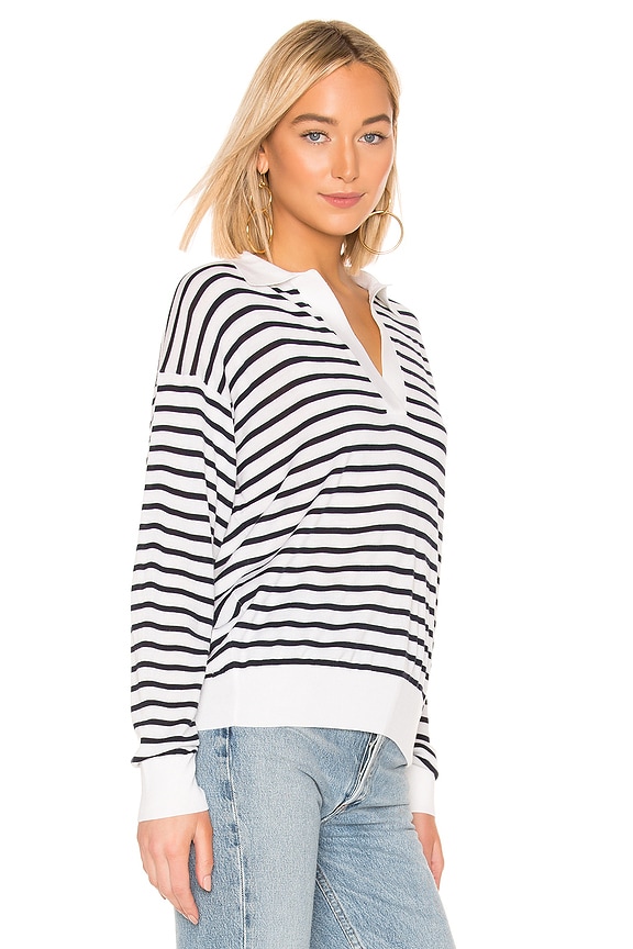 view 2 of 4 Striped Polo Sweater in Ivory & Deep Navy