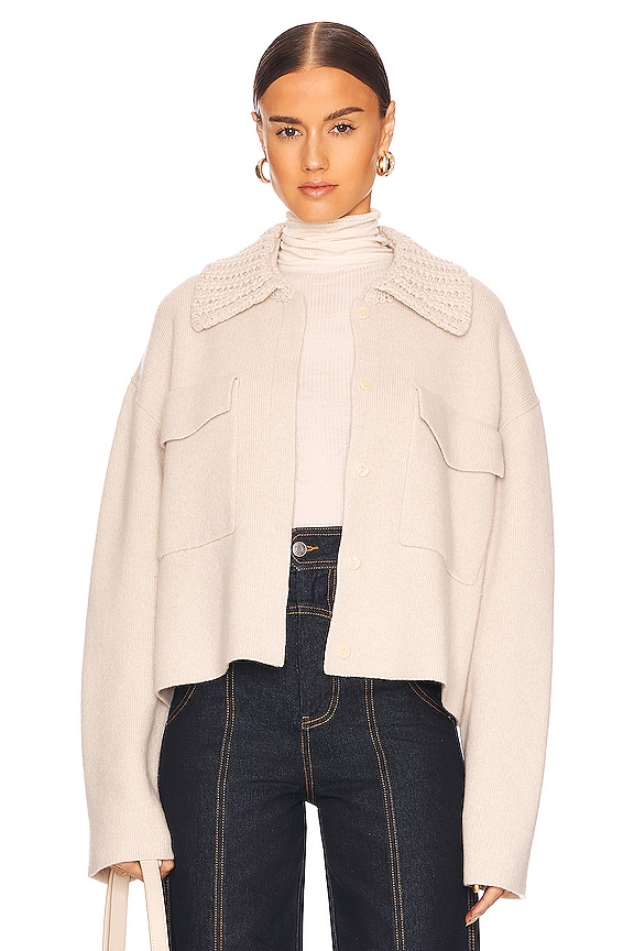 Theory Knit Trucker Jacket in Ecru Heather | REVOLVE