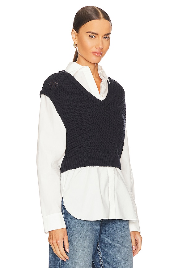 view 2 of 4 Woven Combo Vest in Navy & White