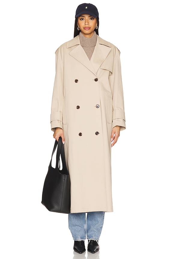 view 2 of 4 Oversized Double Button Trench in Soft Taupe