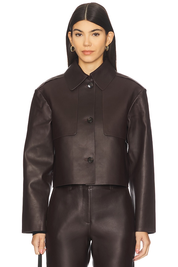 view 2 of 5 Crop Leather Trench in Cacao