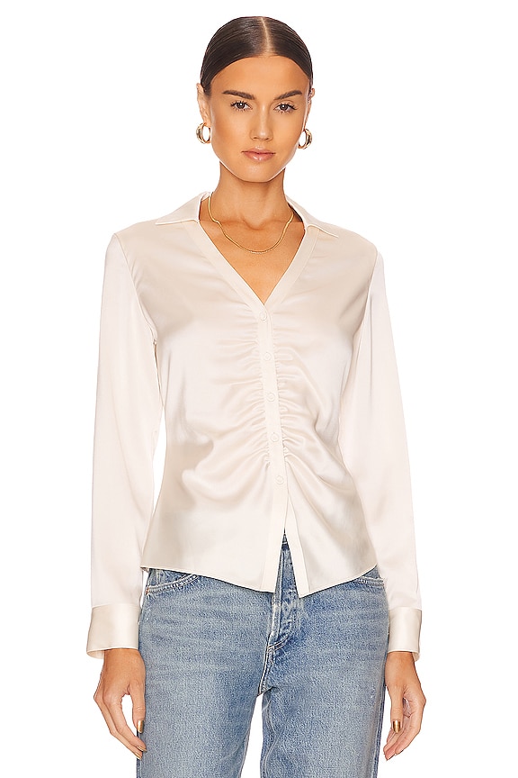 Theory Ruched Button Down Shirt in Rice | REVOLVE