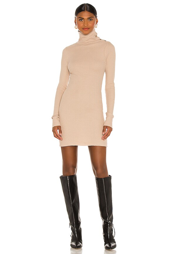 view 1 of 4 Stark Jumbo Waffle Knit Turtleneck Mini Dress in Saddle