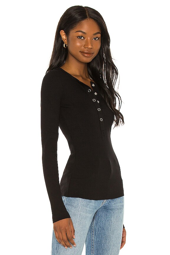view 2 of 4 Wide Placket Henley in Black