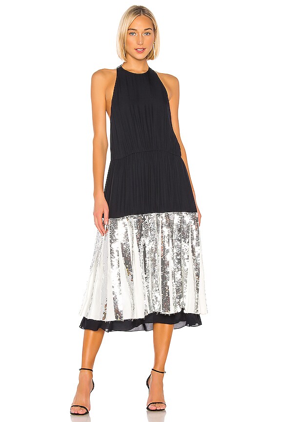 Tibi Claude Sequins Layered Halter Dress in Navy Multi REVOLVE