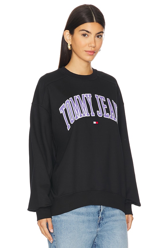 view 2 of 4 Boxy Pop Varsity Crew Sweatshirt in Black