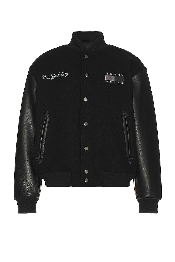 Tommy Jeans Remastered Varsity Jacket in Black | REVOLVE