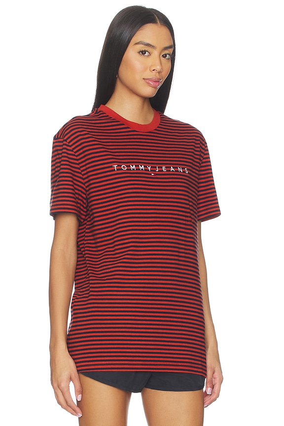view 2 of 5 Linear Stripe Tee in Terracotta Red Stripe