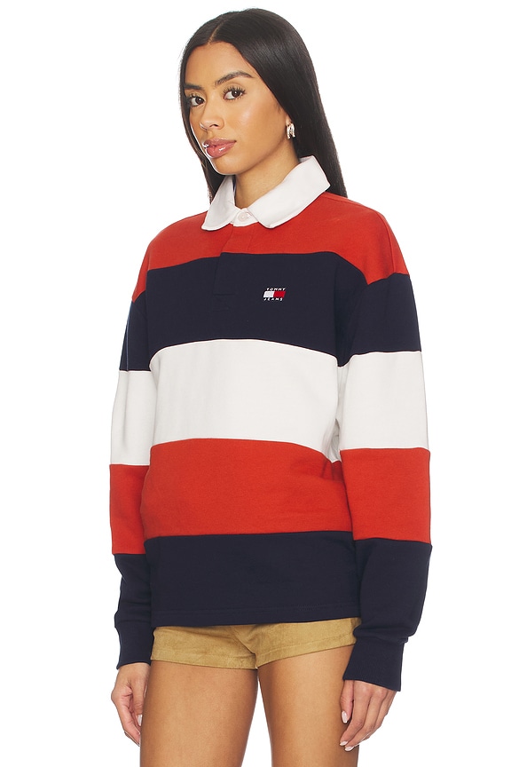 view 2 of 5 Relaxed Badge Stripe Rugby in Navy & Terracotta