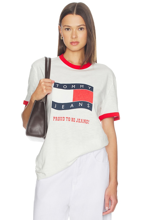 view 1 of 4 Waving Flag Ringer Tee in Ecru