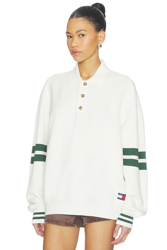 view 2 of 5 90s Colorblock Knitted Polo in Ancient White