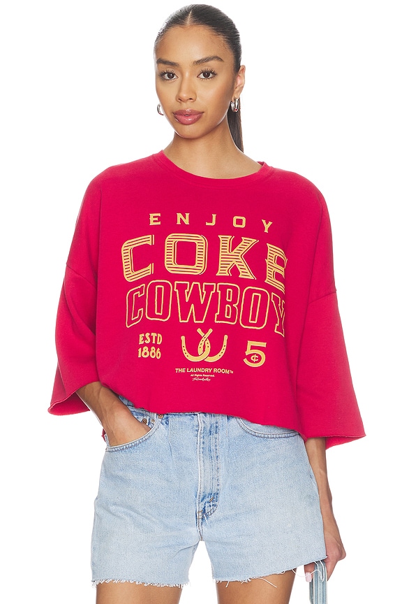 view 1 of 4 COMBISHORT CROPPED ENJOY COKE COWBOY HORSESHOE in Vintage Red