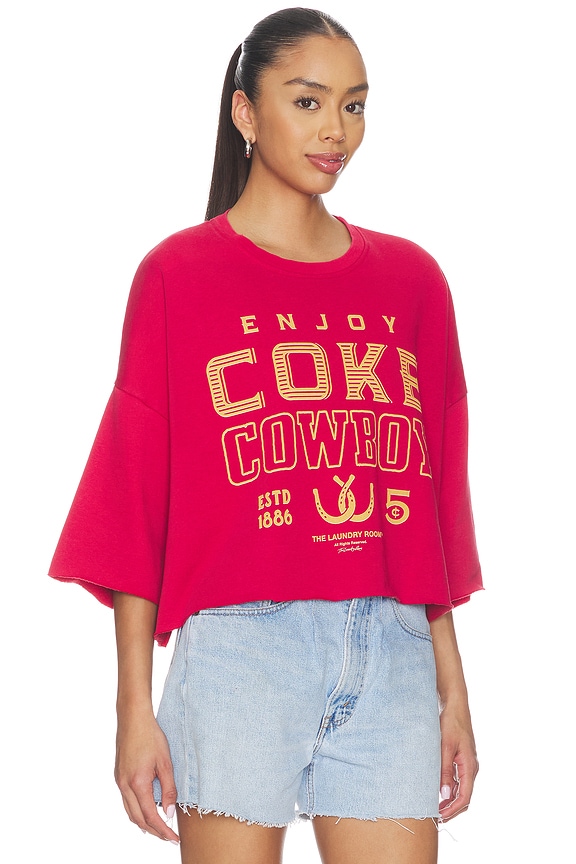 view 2 of 4 COMBISHORT CROPPED ENJOY COKE COWBOY HORSESHOE in Vintage Red