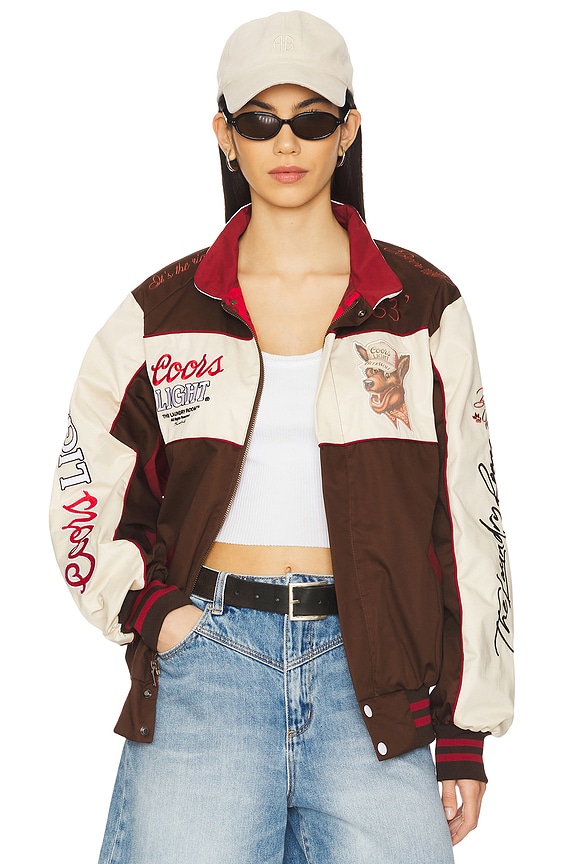 view 1 of 6 Team Ahroooo Racing Jacket in Bone & Brown
