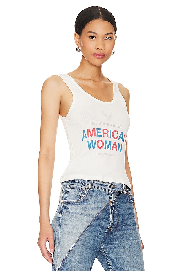 view 2 of 4 Red, White, & Beer Rib Tank in White