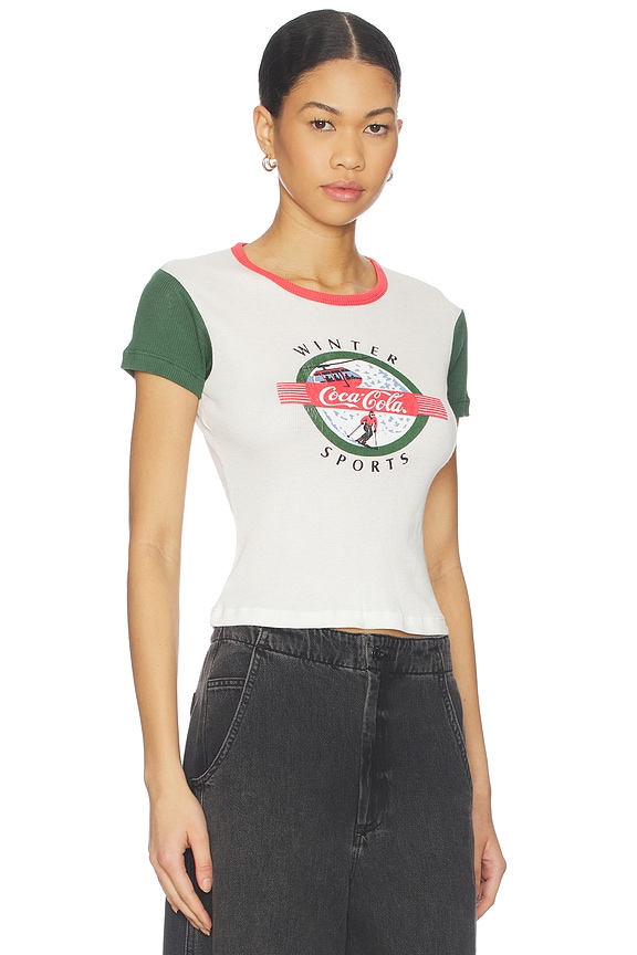 view 2 of 4 Coca Cola Winter Sports Baby Tee in White & Green