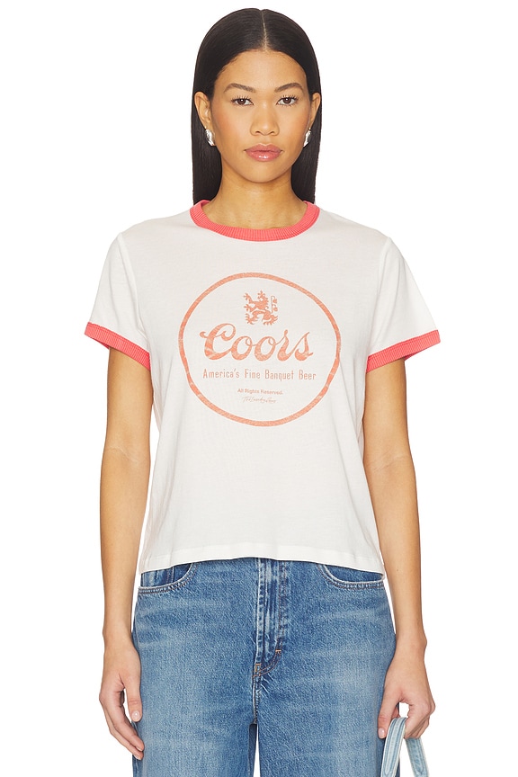view 1 of 4 Coors Fine Banquet Beer Perfect Ringer Tee in White & Red