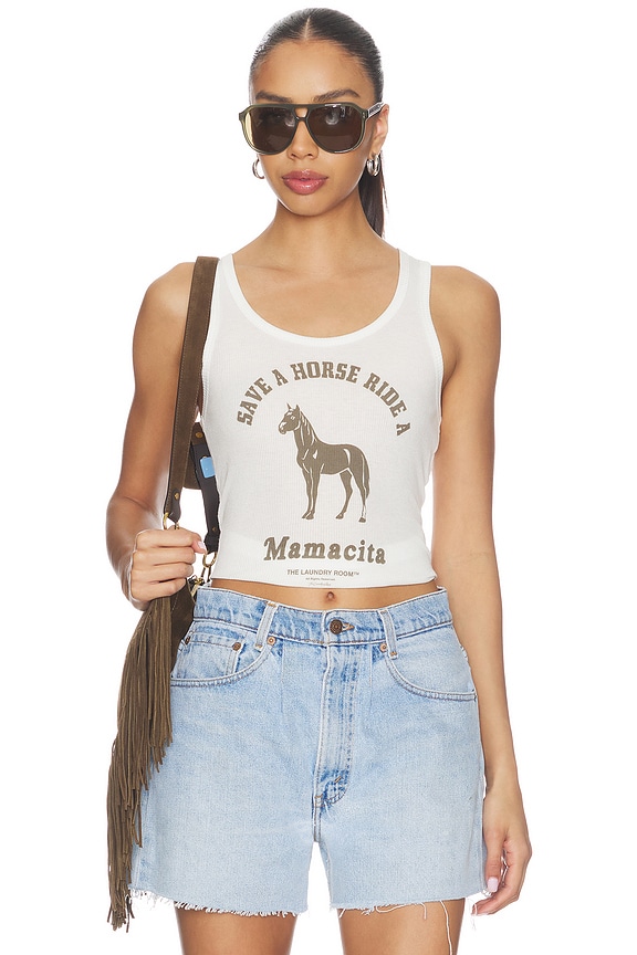 view 1 of 4 TOP DE PUNTO ACANALADO SIN MANGAS RIDE A MAMACITA in White