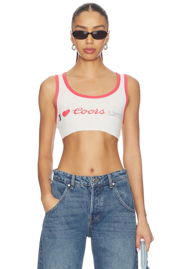 view 1 of 4 I Heart Coors Light Super Crop Rib Tank Top in White & Red