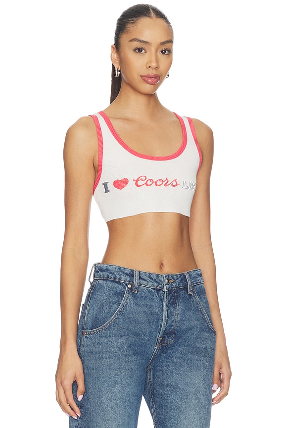 view 2 of 4 I Heart Coors Light Super Crop Rib Tank Top in White & Red