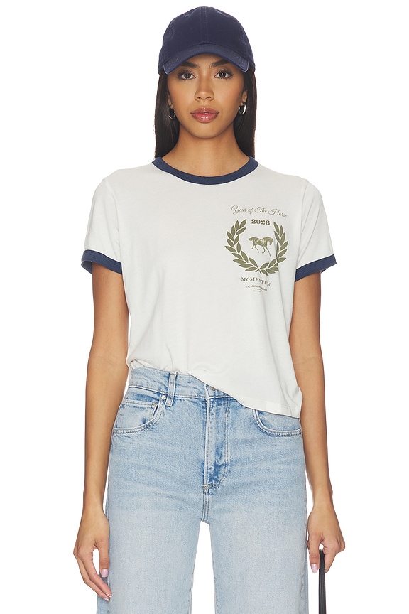 view 2 of 5 CAMISETA YEAR OF THE HORSE PERFECT RINGER in Bone & Navy Snow