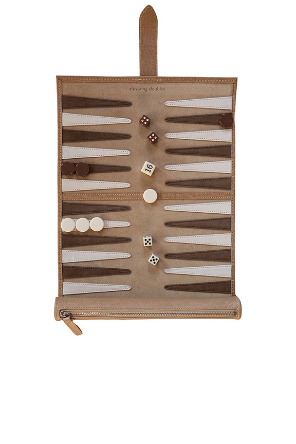 view 1 of 3 Byron Travel Backgammon Board in Brown, White, & Beige