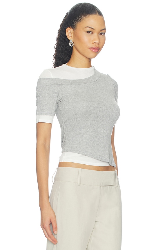 view 2 of 4 Reef Layered Ribbed Shortsleeve Top in Heather Grey & White