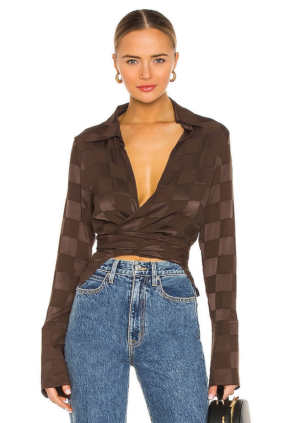 The Line by K Jett Wrap Top in Chocolate REVOLVE